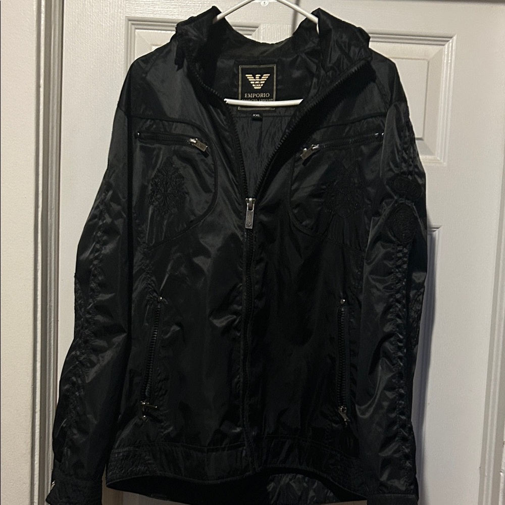 Emporio Armani Sleek Black Hooded Jacket